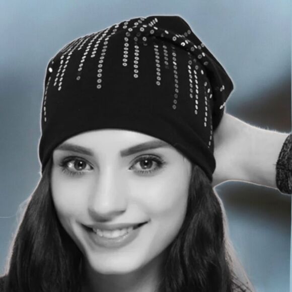 Gray Sparkle Sequins Beanie Cap - NEW - Picture 1 of 4